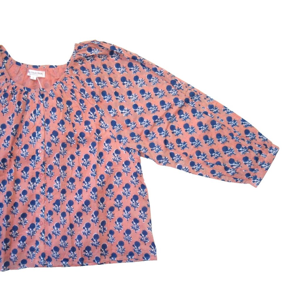 NWT Emerson Fry India Collection Frances Blouse in Apple Blue Little Marigolds L - Picture 3 of 6